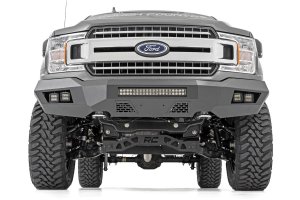 Ford F-150 Front Bumper - Rough Country - LED Bumper with 2in LED Cubes and 20in Light Bar - Flat Black - '18-'20